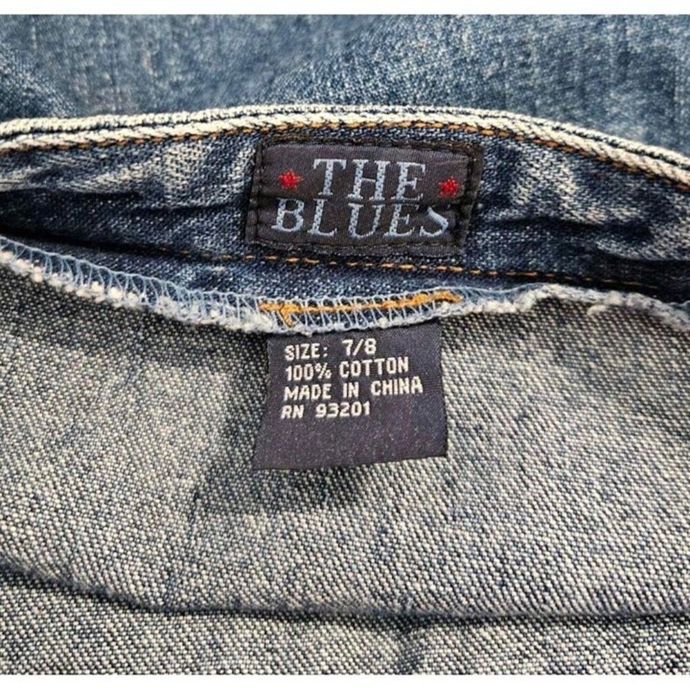 The Blues Womens 90s Denim Midi Skirt Raw Edge Hem Side Split Sz 7/8 - Picture 5 of 5
